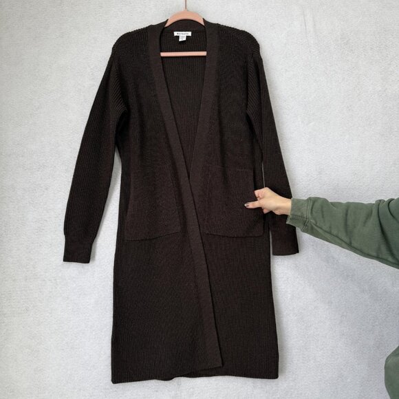 Athleta Sweater Womens Small Brown Long Open Front Knit Cardigan Pockets - Picture 4 of 11
